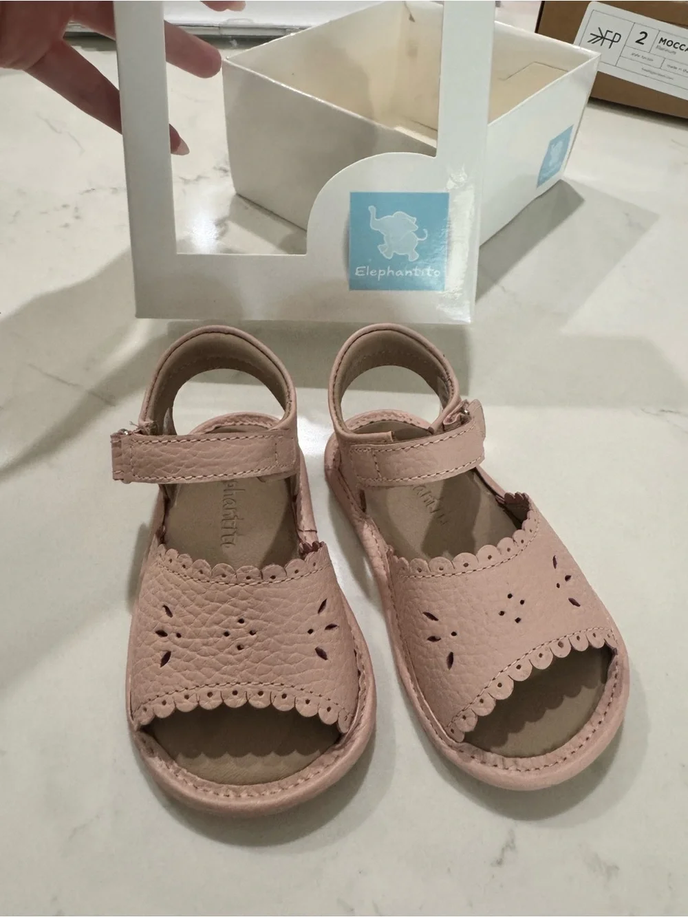 Elephantito Blush Pink Scalloped Leather Sandals